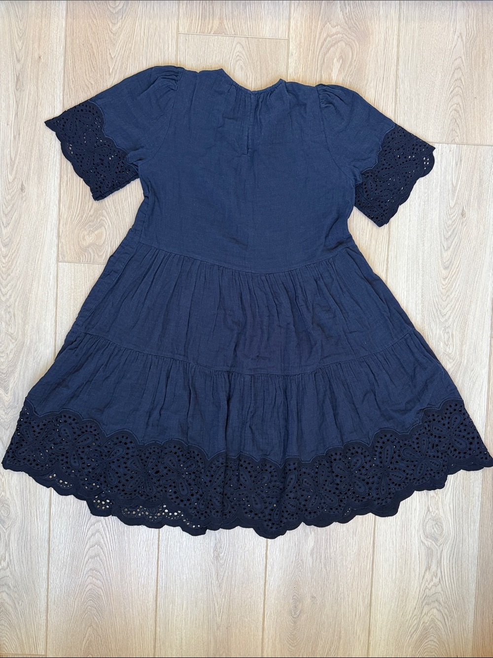 Navy Eyelet Cotton Mini Dress ME+EM Cheesecloth Broderie Swing Cottagecore Sz 6 - Picture 10 of 12
